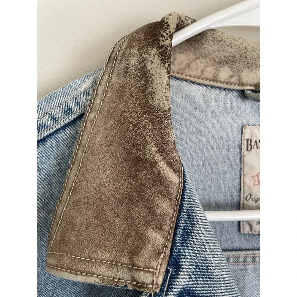 Vintage Banana Republic Travel & Safari Denim Jacket with Leather Trim Trucker L